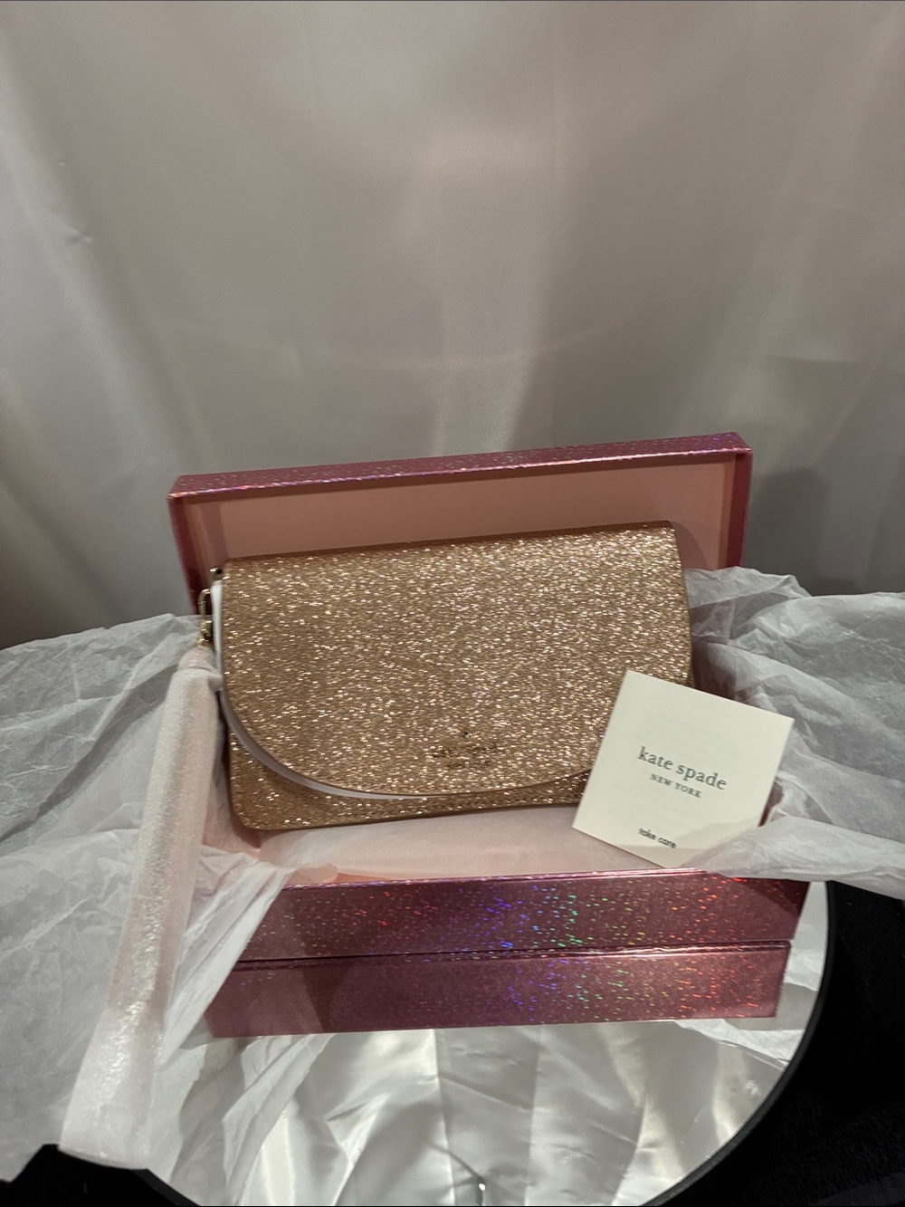 kate spade Rose Gold Glitter Wristlet Clutch NWT